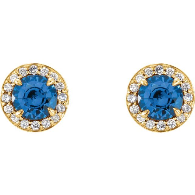14K Yellow 5 mm Round Sapphire & 1/8 CTW Diamond Earrings 2