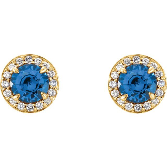 14K Yellow 5 mm Round Sapphire & 1/8 CTW Diamond Earrings 2
