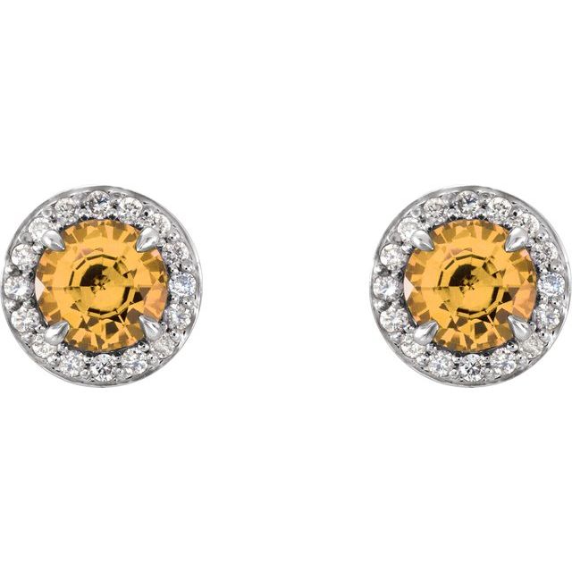 14K White 5 mm Round Citrine & 1/8 CTW Diamond Earrings 2
