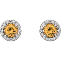 14K White 5 mm Round Citrine & 1/8 CTW Diamond Earrings 2