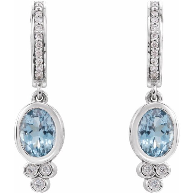 14K White Aquamarine & 1/6 CTW Diamond Hoop Earrings 2