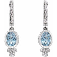 14K White Aquamarine & 1/6 CTW Diamond Hoop Earrings 2