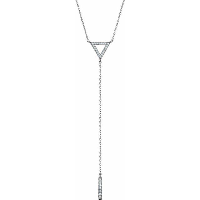 14K White 1/6 CTW Diamond Triangle & Bar Y 16-18" Necklace 1