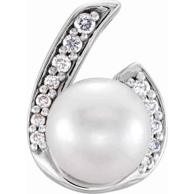 14K White Freshwater Cultured Pearl & .06 CTW Diamond Pendant 1