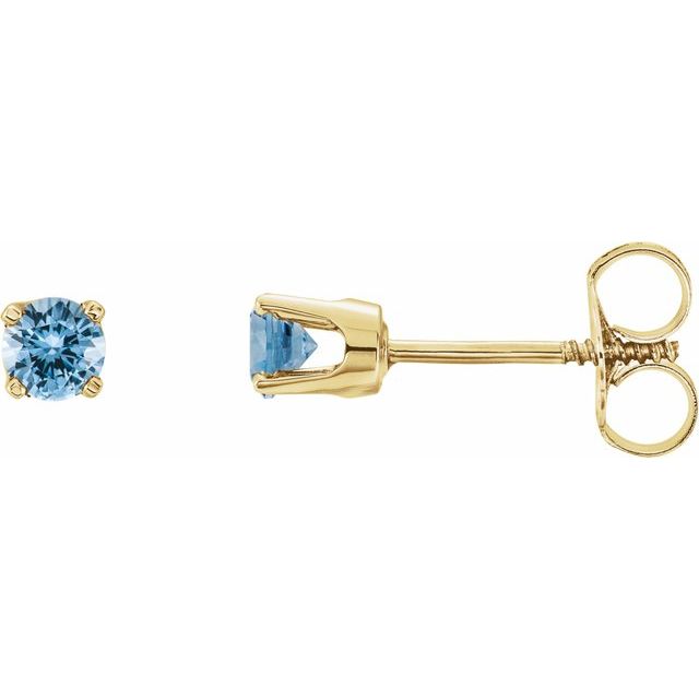 14K Yellow 3 mm Round Imitation Aquamarine Youth Birthstone Earrings 1