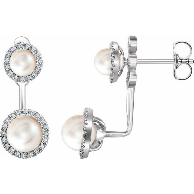 14K White Gold Freshwater Cultured Pearl & 1/5 CTW Natural Diamond Halo-Style Earrings