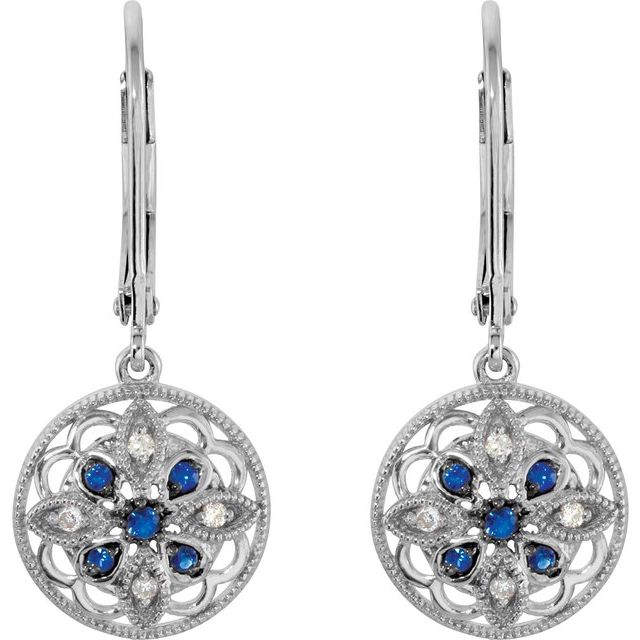 Sterling Silver Sapphire & .07 CTW Diamond Earrings 2