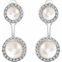 14K White Gold Freshwater Cultured Pearl & 1/5 CTW Natural Diamond Halo-Style Earrings
