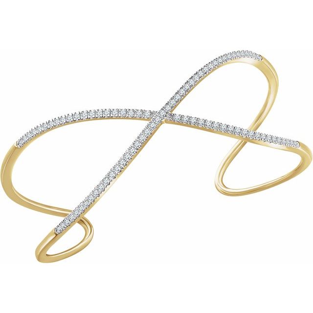 14K Yellow 3/4 CTW Diamond Criss-Cross Cuff 7" Bracelet 3