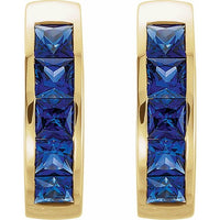 14K Yellow Lab-Created Blue Sapphire Hoop Earrings