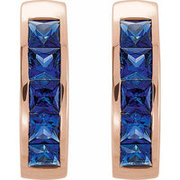 14K Rose Lab-Created Blue Sapphire Hoop Earrings