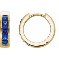 14K Yellow Lab-Created Blue Sapphire Hoop Earrings