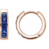14K Rose Lab-Created Blue Sapphire Hoop Earrings