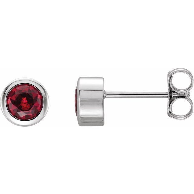 Sterling Silver 4 mm Round Imitation Ruby Birthstone Earrings 1