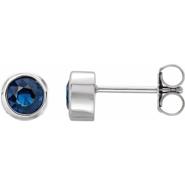 Sterling Silver 4 mm Round Imitation Blue Sapphire Birthstone Earrings 1