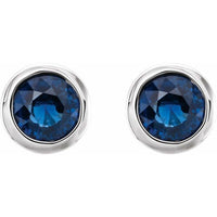 Sterling Silver 4 mm Round Imitation Blue Sapphire Birthstone Earrings 2