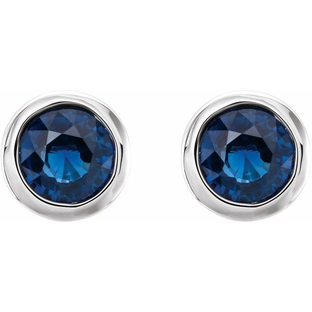 14K White 4 mm Round Lab-Created Blue Sapphire Birthstone Earrings