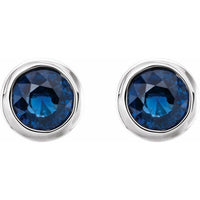 14K White 4 mm Round Genuine Blue Sapphire Birthstone Earrings 2