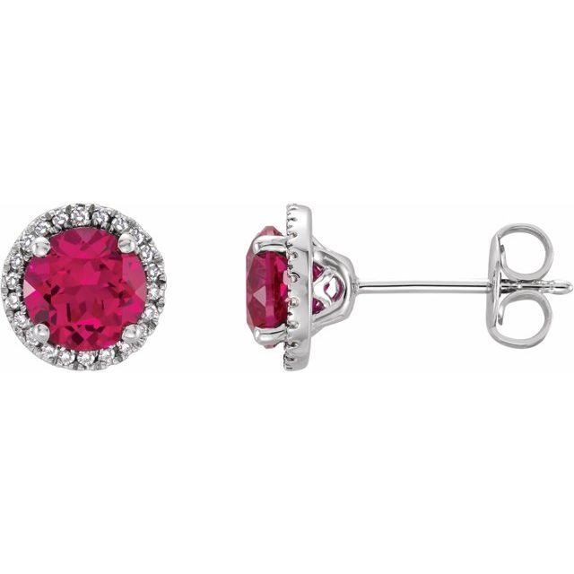 Sterling Silver Created Ruby & .01 CTW Diamond Earrings 1