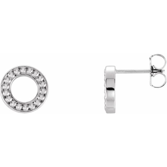 14K White Beaded Stud Earrings 1