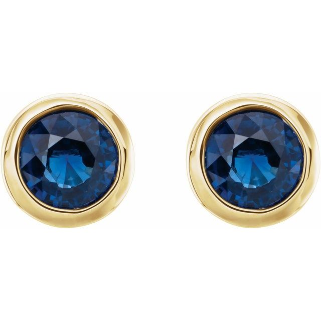 14K Yellow 4 mm Round Genuine Blue Sapphire Birthstone Earrings 2