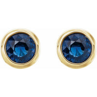 14K Yellow 4 mm Round Genuine Blue Sapphire Birthstone Earrings 2