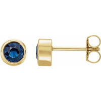 14K Yellow 4 mm Round Genuine Blue Sapphire Birthstone Earrings 1