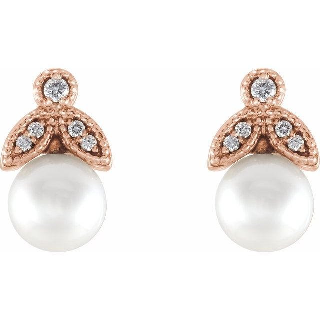 14K Rose Freshwater Pearl & .07 CTW Diamond Earrings 2