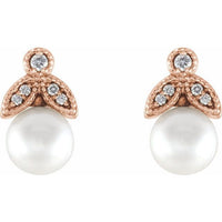 14K Rose Freshwater Pearl & .07 CTW Diamond Earrings 2