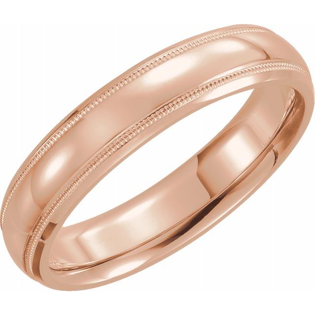 10K Rose Gold 5 mm Half Round Comfort-Fit Band With Milgrain 
