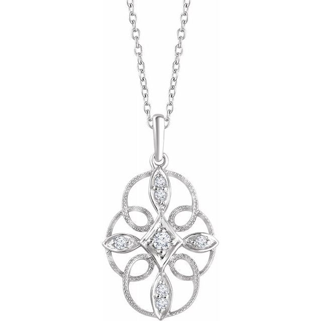 Sterling Silver  1/10 CTW Diamond Filigree 16-18" Necklace 1