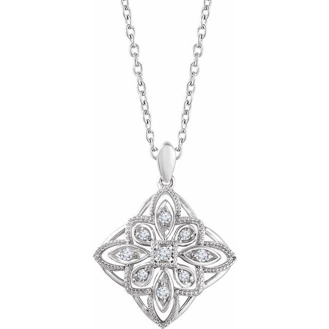 Sterling Silver 1/10 CTW Diamond Granulated Filigree 18" Necklace 1