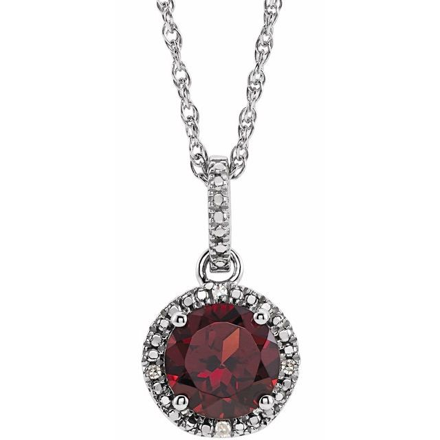 Sterling Silver Mozambique Garnet and .01 CTW Diamond 18" Necklace 1