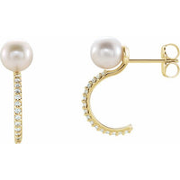 14K Yellow Freshwater Cultured Pearl & 1/6 CTW Diamond Hoop Earrings 1