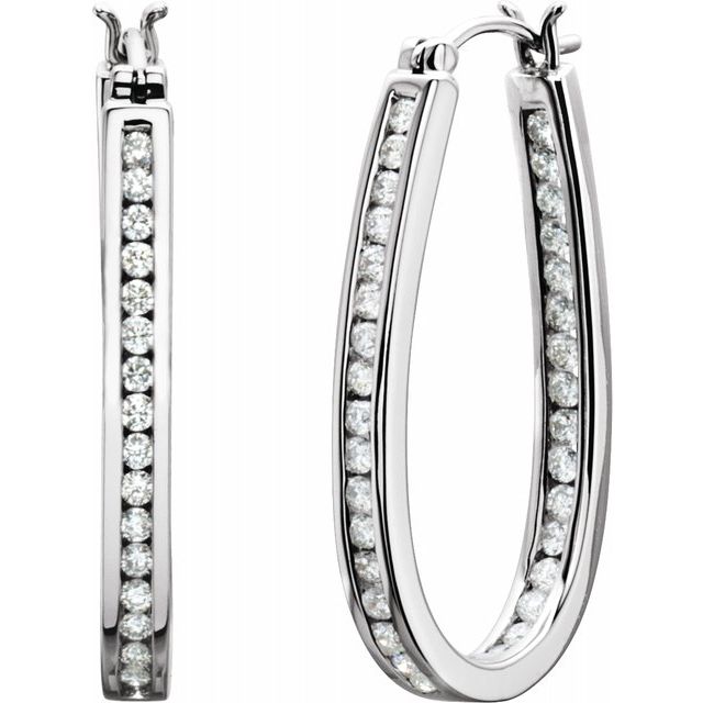 14K White 1 CTW Diamond Inside-Outside 30 mm Hoop Earrings 1