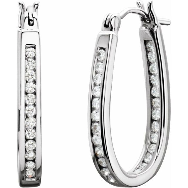 14K White 1/2 CTW Diamond Inside-Outside 22.5 mm Hoop Earrings 1