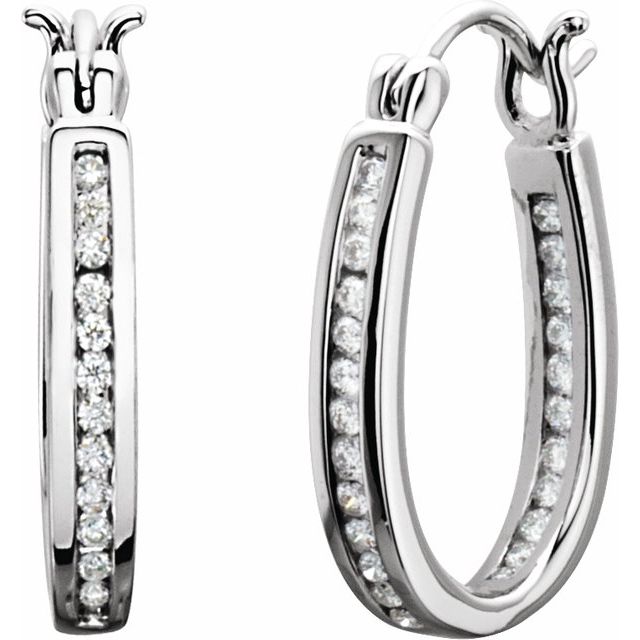 14K White 1/3 CTW Diamond Inside-Outside 13.7 mm Hoop Earrings 1
