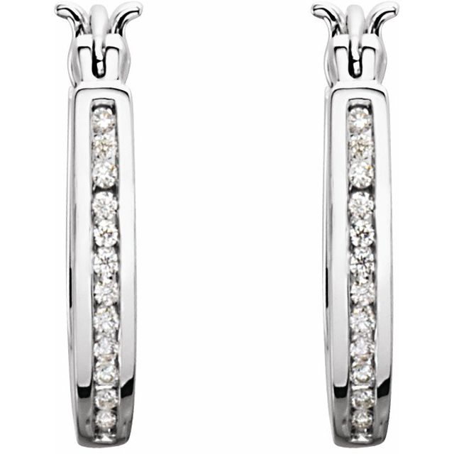 14K White 1/3 CTW Diamond Inside-Outside 13.7 mm Hoop Earrings 2