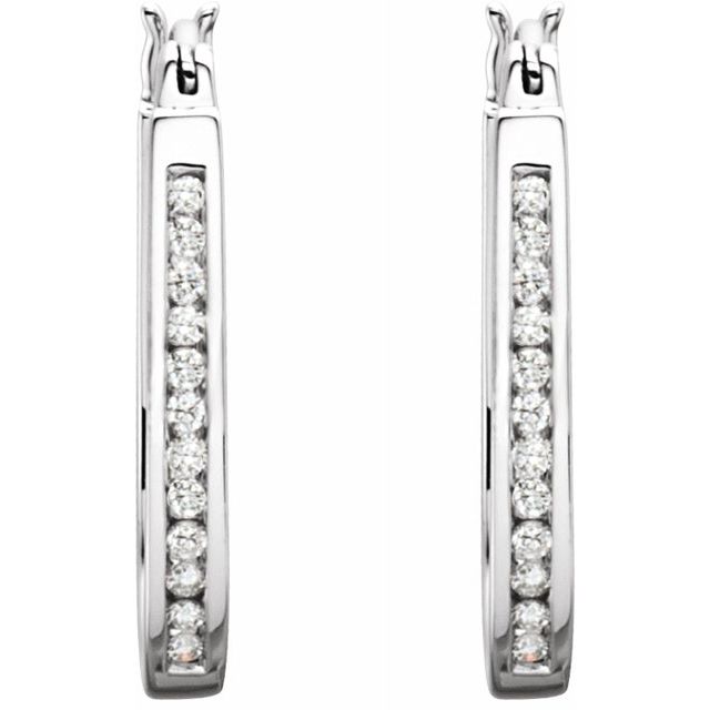 14K White 1/2 CTW Diamond Inside-Outside 22.5 mm Hoop Earrings 2