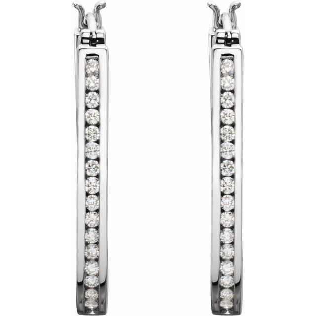 14K White 1 CTW Diamond Inside-Outside 30 mm Hoop Earrings 2