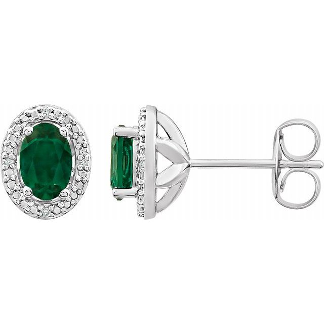 Sterling Silver Created Emerald & .025 CTW Diamond Earrings 1