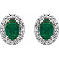 Sterling Silver Created Emerald & .025 CTW Diamond Earrings 2