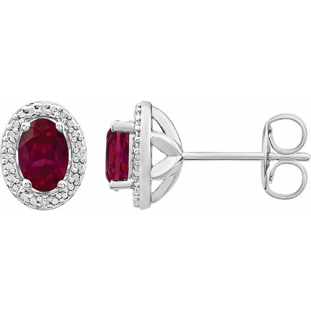 Sterling Silver Created Ruby & .025 CTW Diamond Earrings 1