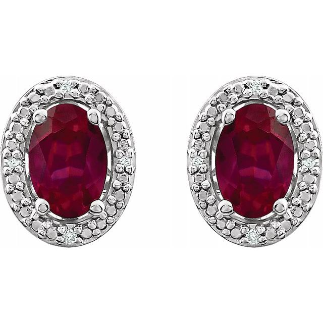 Sterling Silver Created Ruby & .025 CTW Diamond Earrings 2