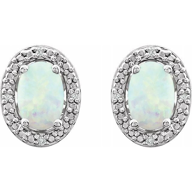 Sterling Silver Created Opal & .025 CTW Diamond Earrings 2