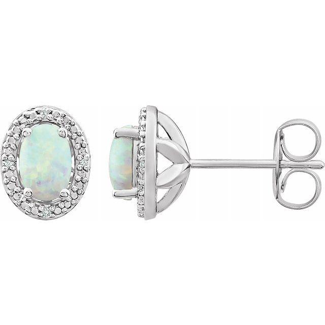 Sterling Silver Created Opal & .025 CTW Diamond Earrings 1