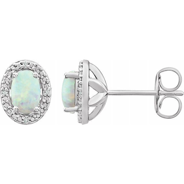 Sterling Silver Created Opal & .025 CTW Diamond Earrings 1