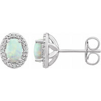 Sterling Silver Created Opal & .025 CTW Diamond Earrings 1