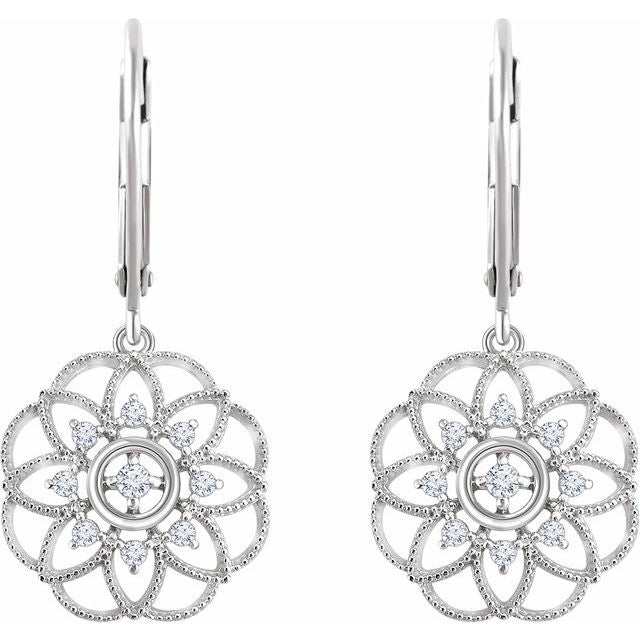 14K White 1/5 CTW Diamond Granulated Filigree Earrings 2