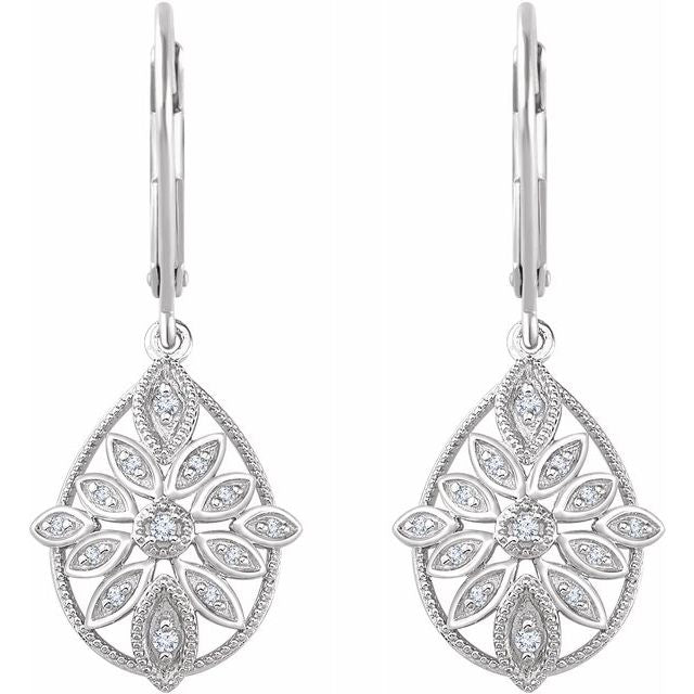 14K White 1/6 CTW Diamond Granulated Filigree Earrings 2